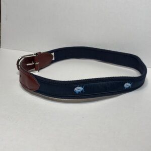 Southern tide nautical kids Brown Leather and Navy Fabric with fish print  Belt